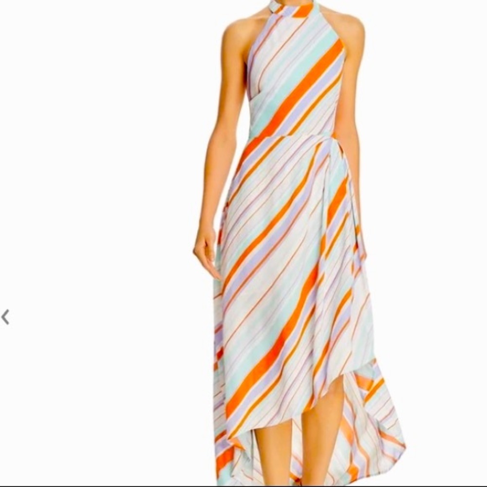 ASTR THE LABEL STRIPED ILLUSION HALTER MAXI HI LOW HALTER DRESS S